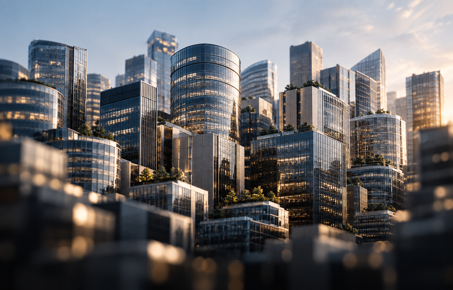 A city of modern commercial buildings